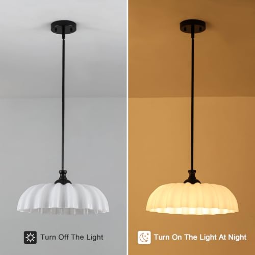 Image of 15.7 inch Vintage Modern Black Chandelier with Floral Milk White Glass Shades, Adjustable Height Pendant Light for Kitchen Island, Dining Room, Bedroom