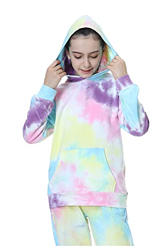 Image of Deeorla Little Boys Girls Cotton Tie Dye Hoodies Long Sleeve Pullover Sweatshirts for Big Kids 5-15Years