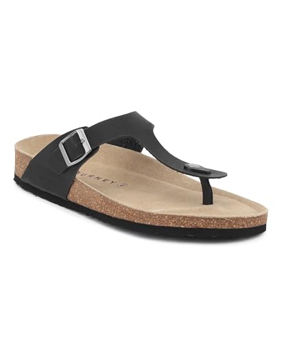 Image of HF JOURNEY Nivera 2.0 Men's Cork Footbed Thong Sandal,Slip On Entry,(Size 41-46) BlackPU, Casual Lounging Slipper, EVA Sole, Flat Heel,Nivera 2.0 - Black (41)