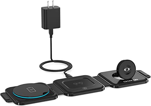 CHAFON 3 in 1 Magnetic Wireless Charger,Foldable Wireless Charging Station for Travel,Wireless Charging Pad Compatible with iPhone 14 13 12 11/Pro/XS/XR,AirPods 3/2/Pro, iWatch 7/6/5/4/3/2