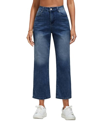 Vetinee Damen Jeans Weites Bein Y2K Baggy Jeans Abendrot Blau Größe Large Passt EU Größe 42 bis EU Größe 44