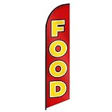 Food Sign Feather Flag Decorations for Business Advertising - Food Flag Banner for Storefronts, Retailers, Shops, Food Trucks, Events and Fairs 12ft x 2.5ft Polyester 150D (Pole and hardware are not included)