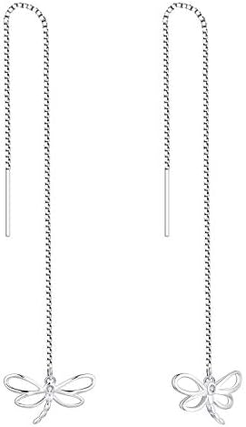 JO WISDOM Women Earrings,925 Sterling Silver Threader Pull Through Earrings with White Gold Plated