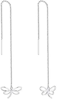 JO WISDOM Women Earrings,925 Sterling Silver Threader Pull Through Earrings with White Gold Plated