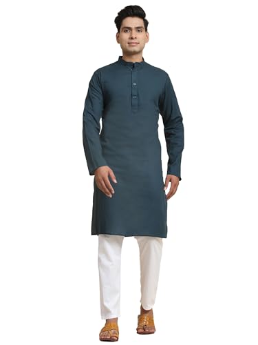 Image of Men's Pure Cotton Solid Kurta Pajama Set Mandarin Collar Casual Yoga Dress