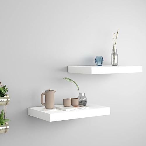 CINDERFUL Estantes flotantes de Pared 2 uds MDF Blanco 40x23x3 Salón Librerías