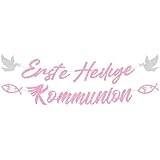 Erste Heilige Kommunion Deko Girlande - Erstkommunion Dekoration Glitzer Banner mit Fisch Taube, Papier Hängende Dekorationen für Junge Mädchen zu Taufe Konfirmation Party (Rosegold)