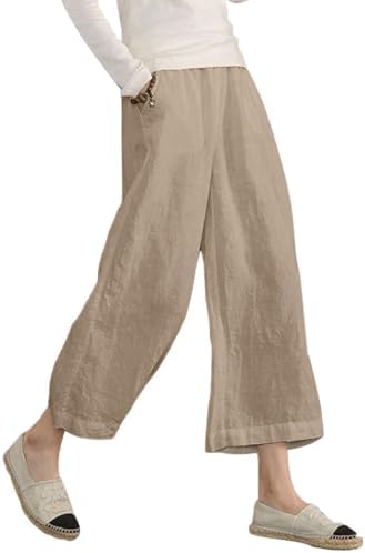 ECUPPER Womens Linen Cropped Pants Loose Casual Capri Cotton Wide...