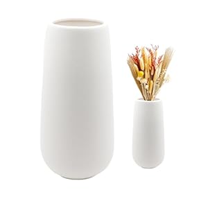 Keramik Vase Weiß 20cm Hoch Gefrostete Oberfläche, Blumenvasen Modern für Tischdeko Innenbereich, Deko Vasen für Pampasgras, Boho Vase für Frische Blumen Trockenblumen