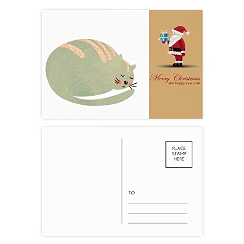 Cartes postales chat endormi Père Noël aquarelle | Papeterie créative fêtes