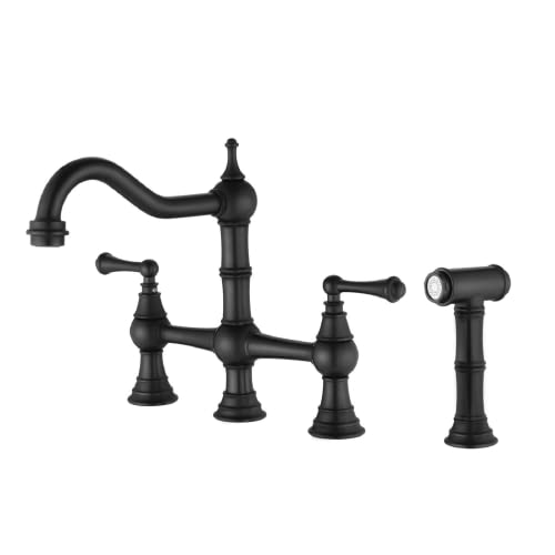 Bridge Kitchen Faucet With Side Sprayer And Two Handles, Deck Mount Solid Brass Hot Cold Water Faucet For Kitchen Sink, Matte Black #TOP3
