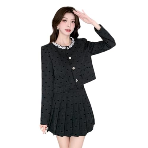 Jupe courte en tweed style français et veste manches longues ensemble deux pièces bureau