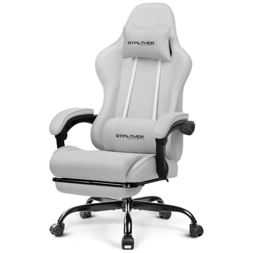 Image of GTPLAYER Gaming Chair, Computer Chair with Footrest and Lumbar Support, Height Adjustable Game Chair with 360-Swivel Seat and Headrest and for Office or Gaming (All Light Gray-Fabric)