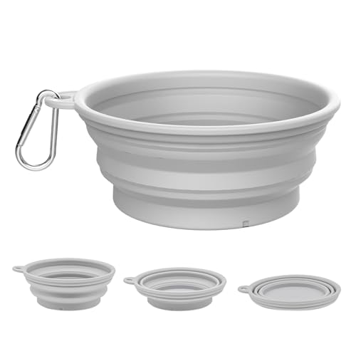 TOKAYIFE Comedero Plegable para Perros Cuencos para Perros Bol Portátil de Viaje con Mosquetón Apto para Uso en Interiores y Exteriores (Un Tazón Individual, Gris)