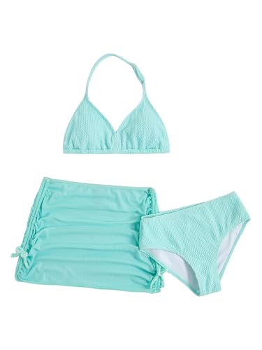 Image of SHENHE Girl's 3 Piece Swimsuits with Cover Up Skirt Halter Triangle Bathing Suits Bikini Set