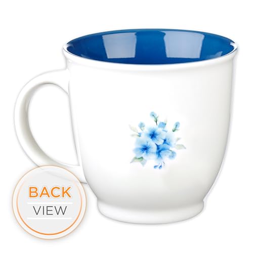 Christian Art Gifts Blue Floral Ceramic Coffee Mug – 14 oz. Microwave and Dishwasher-safe Inspirational Scripture Coffee and Tea Mug for Friends with Bible Verse: A Sweet Friendship – Proverbs 27:9
