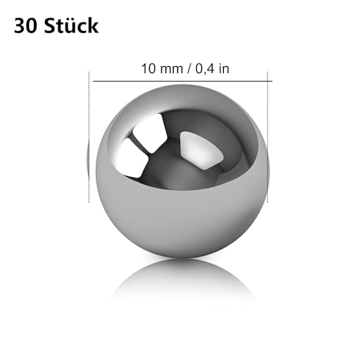 Edelstahlkugel, 30 Stück Poliert Vollkugeln, 10 mm Durchmesser, Deko Kugeln Garten