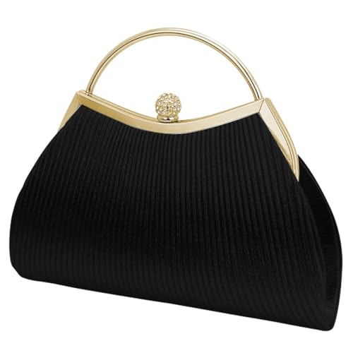 Bolsa Clutch Festa Feminina Preto Poliéster Alça Haste Metálica Mão Ombro Transversal Com Correntes Removíveis