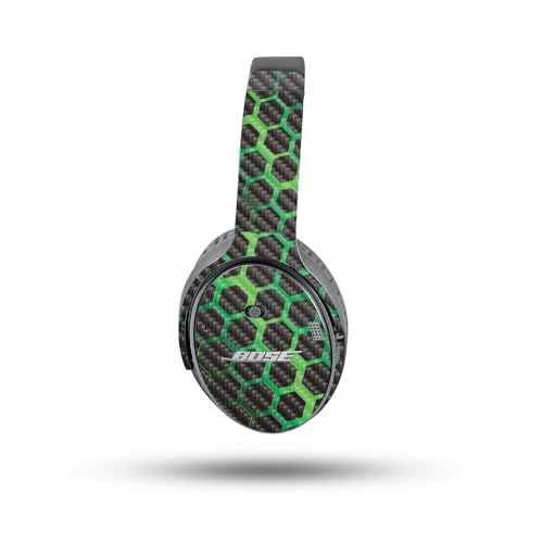 Image of MightySkins Carbon Fiber Skin Compatible with Bose QuietComfort 35 II Headphones - Green Hex | Protective, Durable Textured Carbon Fiber Finish | Easy to Apply, Remove, and Change Style