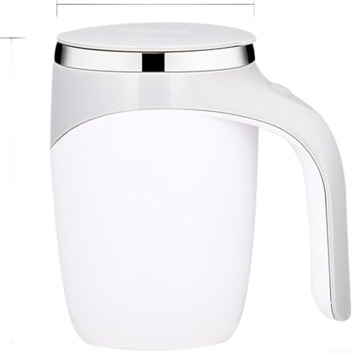 Jonikuper Taza de café con agitación magnética automática, vaso de acero inoxidable de 380 ml para el hogar, la oficina y los viajes, taza mezcladora giratoria táctil (blanco)
