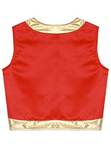 Hedmy Kids Boys Arabian Prince Vest Open Front Gold Trim Waistcoat Top Halloween Carnival Party Fancy Dress Up4