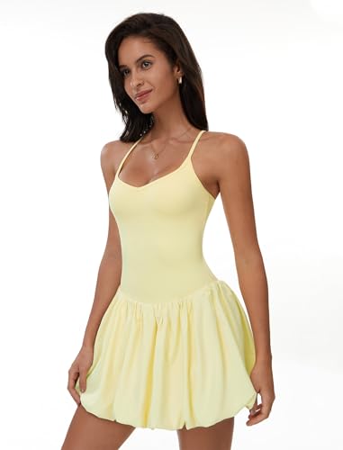 Womens Tennis Golf Dress with Built-in Bra Shorts Backless Square Neck Mini Puffy Skirt Athletic Dresses with Pockets3