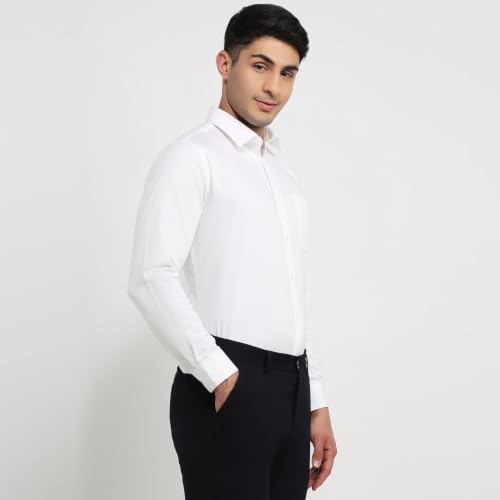 Image of Raymond Men Slim Fit Solid Pattern Pure Cotton Semi Cutaway Collar Full Sleeve Formal Shirt