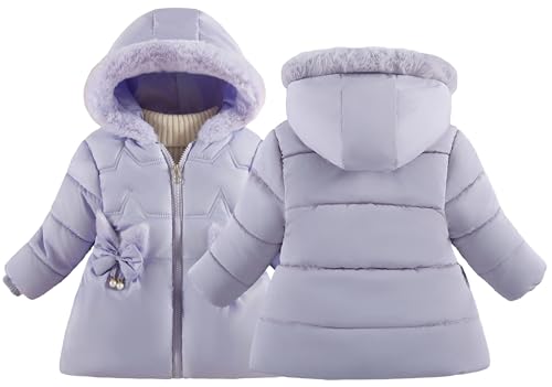 FEOYA 2024 Chaqueta de Invierno para Niñas Abrigo Largo Cálido Niños Parka Chaqueta Cortavientos Chaqueta con Capucha Exterior 1-5 Años, morado, 4-5 años