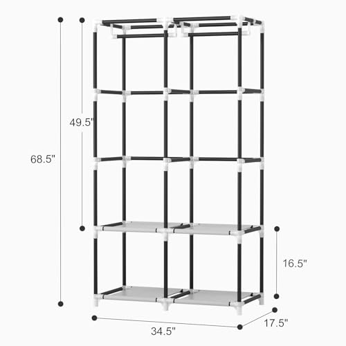 VTRIN Portable Closet Wardrobe Closet for Hanging Clothes with 4 Storage Shelves, 2 Hanging Rods and 6 Pockets, Stable and Easy Assembly Clothes Rack with Cover Free Standing Closet for Bedroom, Black - Image 4
