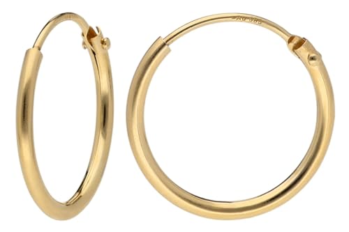 trendor Damen-Ohrringe Gold 585 / 14K Creolen Breite 1,3 mm Ø 15 mm 15171