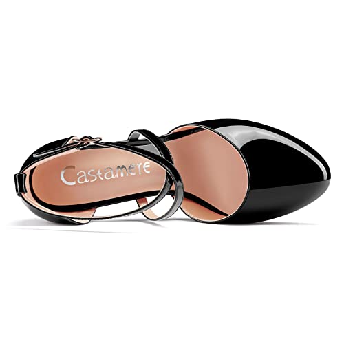 Castamere Women Chunky Block Mid Heel Round Toe Cross-Strap Pumps Slip-on Classic Cute Dress 3.2 Inches Heels4