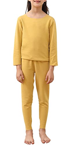 Reyox Thermounterwäsche Set für Kinder Funktionsunterwäsche Set Funktionswäsche Thermoaktiv Thermowäsche Base Layer Skiunterwäsche Skifahren Laufen 6-8 Jahres Gelb Cover