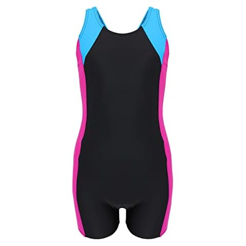 Aquarti Girls' One Piece Shorty Swimsuit Child, Black/Amaranth/Turquois, 158 Cover