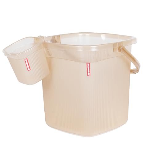 Image of MODWARE Plastic Bucket with Mug Set, 20L Transparent Bucket with 1 Litre Mug, Durable Lightweight Bathroom Set (Brown, 20L)