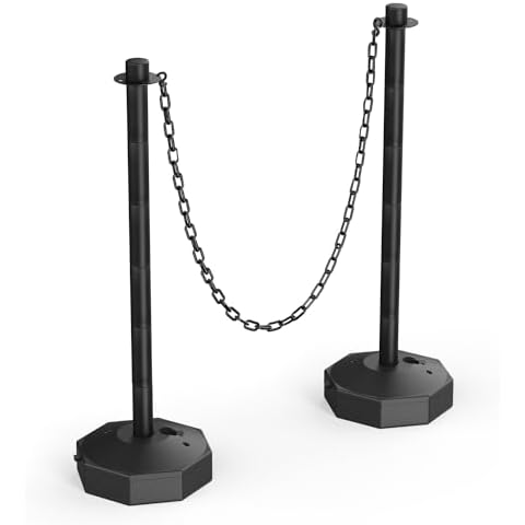RoadHero 2 Pack Traffic Delineator Post Cones with Fillable Base, Expandable Traffic Safety Barrier with 8 FT Plastic Chain, Traffic Safety Delineator Cones for Parking Lot, Black Cover