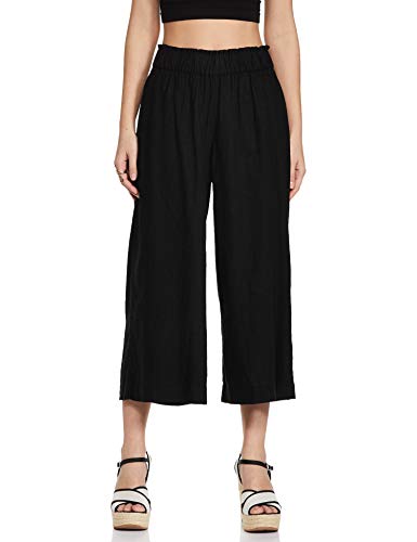 Image of Marks & Spencer Womens Linen Mix Plain Regular Fit Trouser (XS) Black