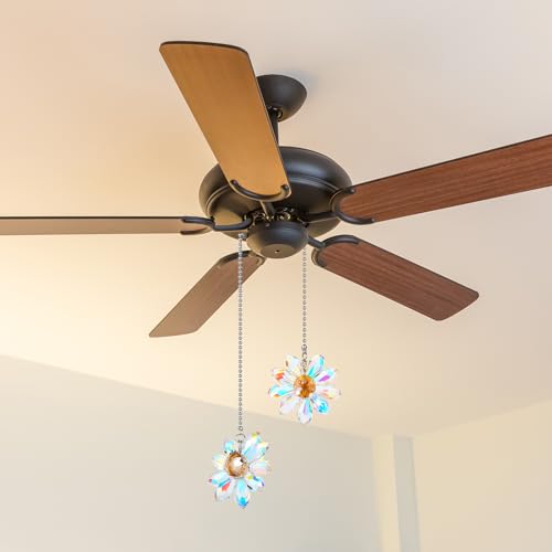 Image of Threehoney 4 Pieces Ceiling Fan Pull Chain Extender Light Pull Light Chain Extender Pack for Ceiling Fans Extension Pack Crystal Glass Flower Pendants with 22.8 Inch(AB Color)
