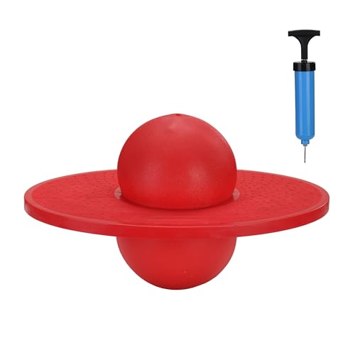 Relaxdays Pogo Ball für Kinder, bis 100 kg, Hüpfspielzeug Outdoor, Hüpfball mit Platte, Balance, HxD: 30 x 39 cm, rot