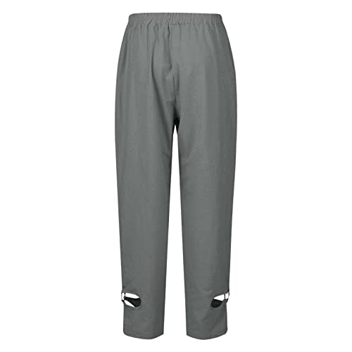 Generic Casual Pants for Women Stripe Print Side Button Trendy Ankle Trousers Baggy Straight Leg Beach Cropped with Pocket4