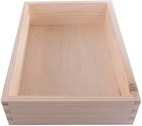 Boîte de présentation rectangulaire ouverte en bois | 22 x 16 x 5,4 cm | Boîte de rangement de bureau sans couvercle | Pin uni décoratif Cover
