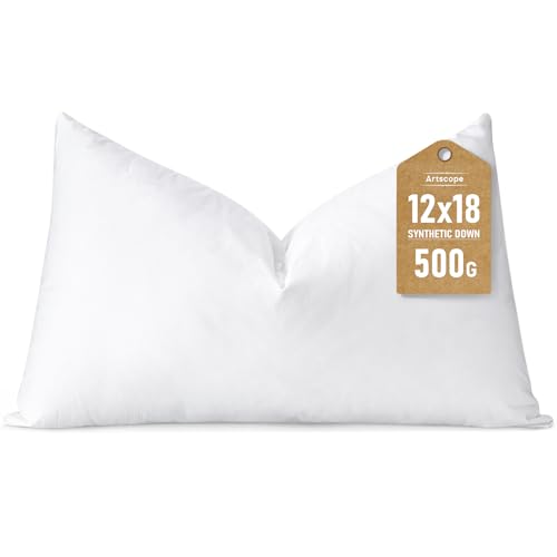 Artscope Synthetic Down Lumbar Pillow Insert 12x18 Down Alternative Throw Pillow Insert. Ultra Soft Fluffy Sleeping Pillow with 100% Cotton Cover Decorative Pillows-White.