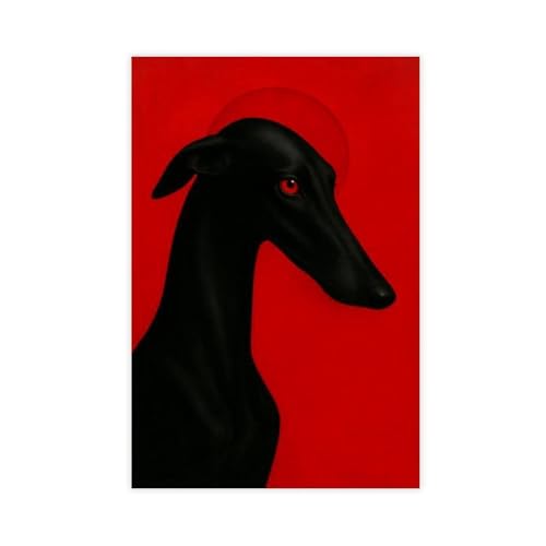 Poster sur toile minimaliste surréaliste RED HOUND rouge 60x90 cm