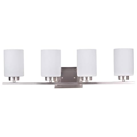 LABOREDUCER Bathroom Lighting Fixture Over Mirror, 4-Light Bathroom Wall Light Fixtures, Bathroom Vanity Lights Brushed Nickel with Frosted Glass Shade (Bulbs NOT Included) Cover