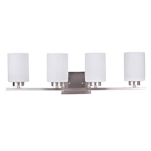 Flash Deals - 50% OFF Bathroom Lighting Fixture Over Mirror, 4-Bulb Bath Vanity Lights, E26 Interior Wall Lamp, Bathroom Lights with Brushed Nickel Finish and White Frosted Glass Shade (4 Lights, Bulbs not Included)