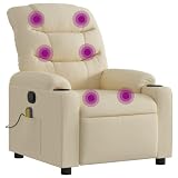 Emmtore Sillón Reclinable de Masaje, Silla con Respaldo Reposabrazos, Butaca de Relax Descanso TV, Asiento Ajustable para Casa, Tela Cream