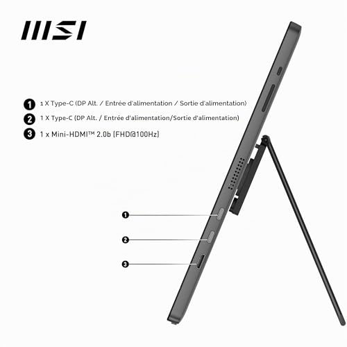 MSI Pro MP161 E2U écran Portable 15,6" Full HD - Dalle IPS 1920 x 1080, 60 Hz, 4 ms, écran respectueux des Yeux (PC, Portable, Mobile), HP intégrés - Mini-HDMI 2.0b, 2 x USB Type-C