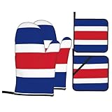 Flagge von Costa Rica Ofenhandschuhe und hitzebeständige Matte 4-teiliges Set Geeignet zum Grillen, Mikrowellenofen, Braten und Backen