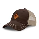Richardson Soft Mesh Cap Hat Embroidered Jerusalem Cross Crusader Christ Trucker Hats for Men & Women Cotton Brown Khaki Design Only
