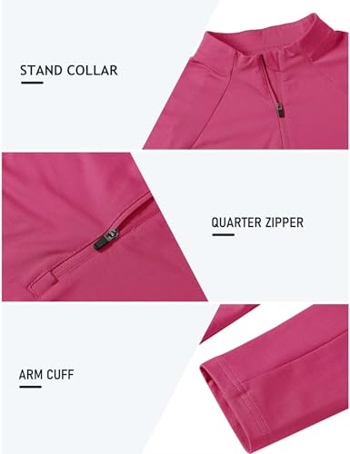 MoFiz Long Sleeve Sport Shirts for Women 1/4 Zip Stand Collar Pullover Athletic Tops for Hiking Fishing Golf Rose S - Image 4