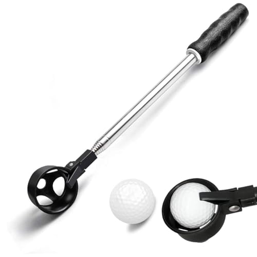 Golf Ball Retriever Telescopic Stainless Steel Tool Portable Retractable Scoop with Automatic Locking Lightweight Pick Up Saver for Golf Course Pond Bush and Water Hazard